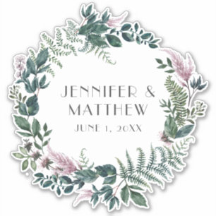 Sticker Pancarte de mariage Couronne florale bordeaux et v