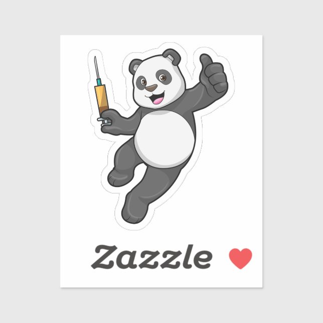 Sticker Panda à la vaccination avec seringue (Feuille)