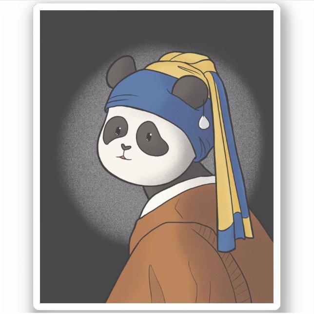 Sticker Panda avec une perle à oreille Vermeer drôle (Devant)