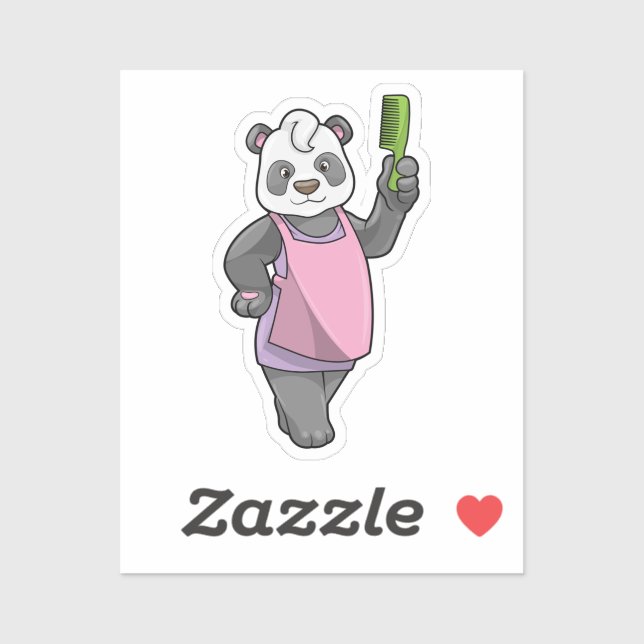 Sticker Panda comme coiffeur avec peigne (Feuille)