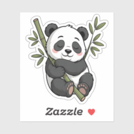 Sticker Panda couché de Kawaii sur Bamboo