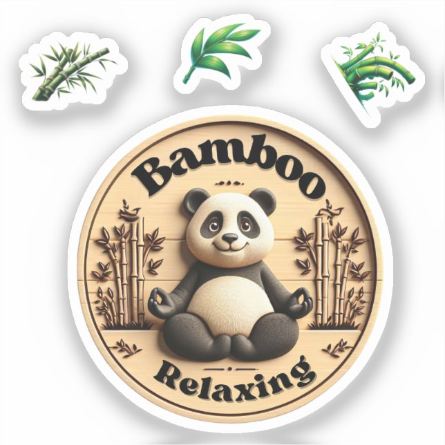 Sticker Panda Cute, Bambou Relaxant. (Recto)
