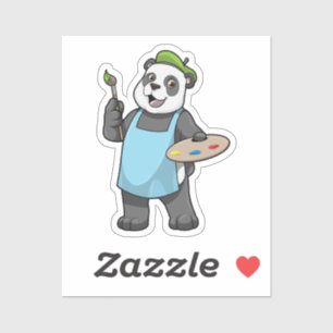 Sticker Panda en peintre avec pinceau et couleur