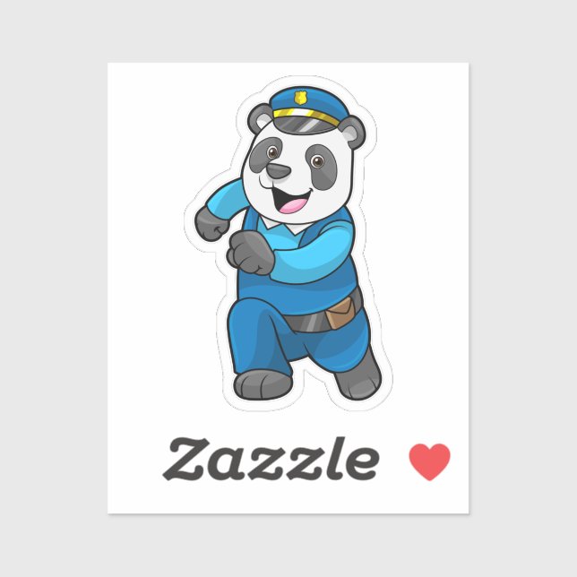 Sticker Panda en tant qu'officier de police avec casquette (Feuille)
