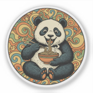 Sticker Panda mangeant des nouilles - Art alimentaire asia