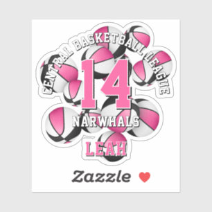 Sticker paniers noirs rose groupe filles nom de l'équipe