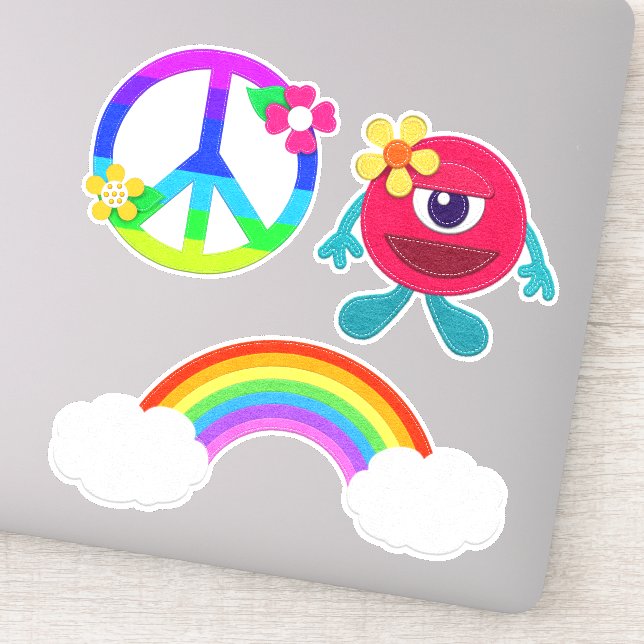 Sticker Panneau de paix Arc-en-ciel et monstre mignon (Détail)