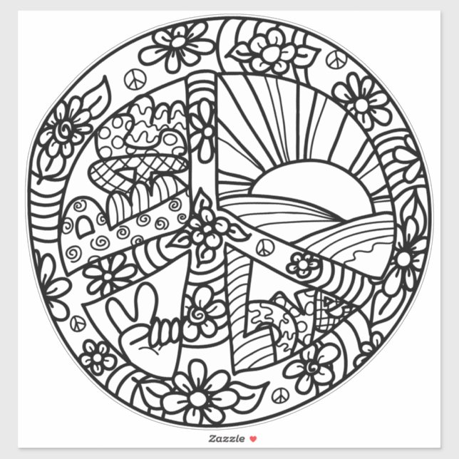 Sticker Panneau de Paix Couleur moi mignonne (Feuille)