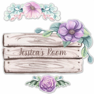 Sticker Panneau en faux bois floral personnalisé pour cham
