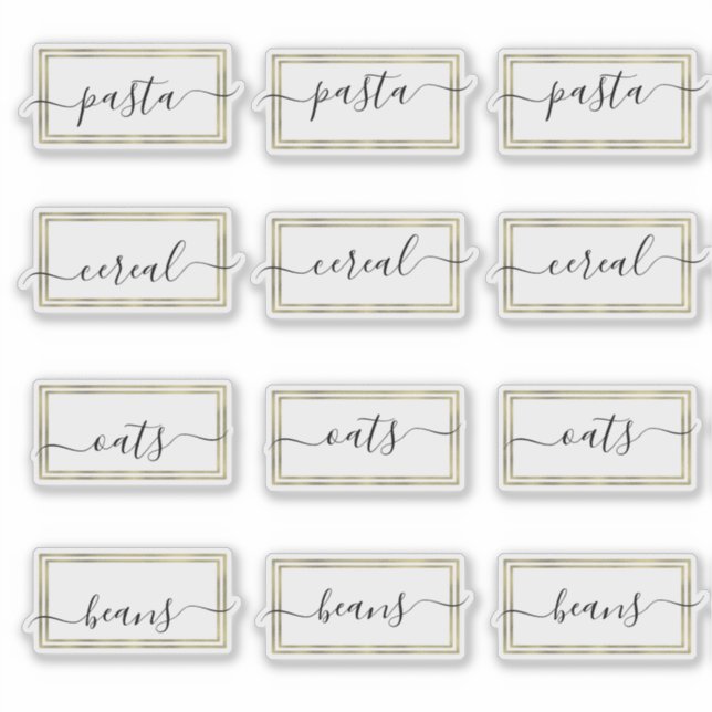 Sticker Pantry Organisation Faux Gold Script (Devant)