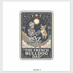 Sticker Papa Bouledogue Français Vintage Squelette Tarot T