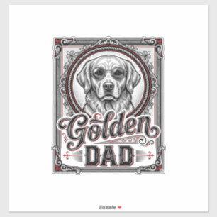 Sticker Papa Golden Retriever Dessin de gravure vintage_1