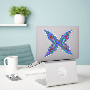 Sticker Papillon Abstrait Bleu et Rouge Rétro Tripant