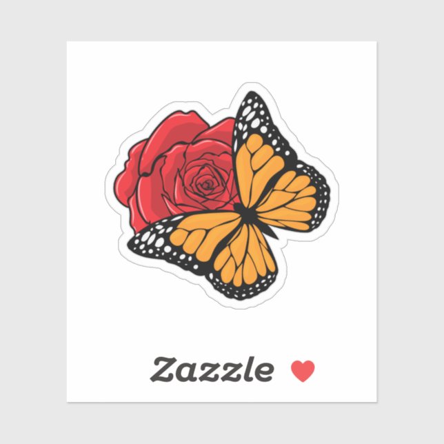 Sticker Papillon avec Rose (Feuille)