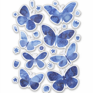 Sticker Papillon bleu aquarelle