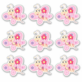 Sticker Papillon caricature rose mignon