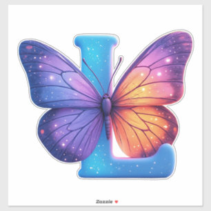 Sticker Papillon Coloré Posé Sur La Lettre L Bleue Clair