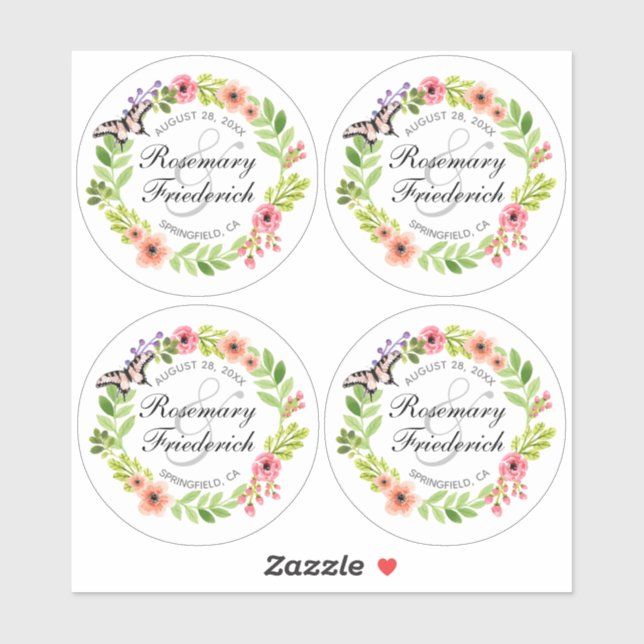 Sticker Papillon de mariée et de chambre en plastique rond (Feuille)