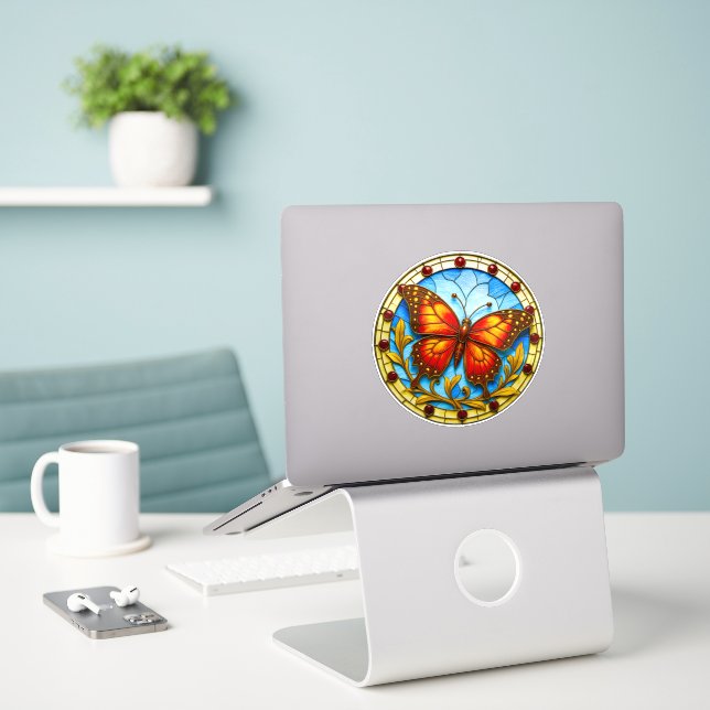 Sticker Papillon de vitrail (Ordinateur portable sur le bureau)