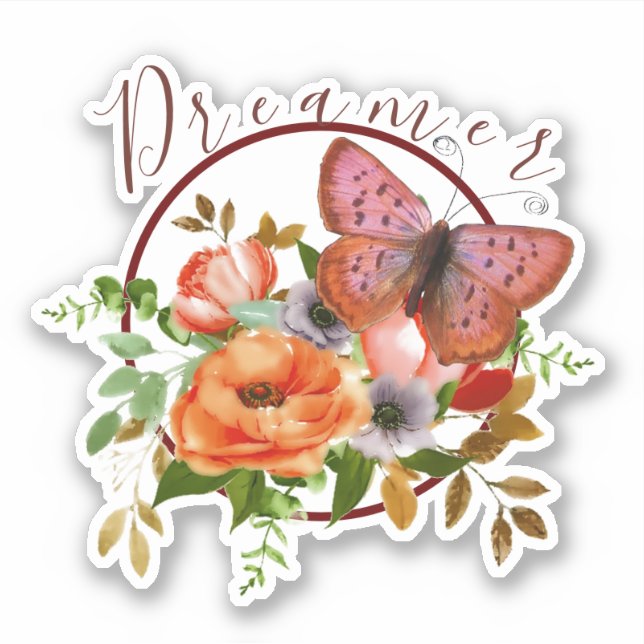 Sticker Papillon floral personnalisé (Devant)