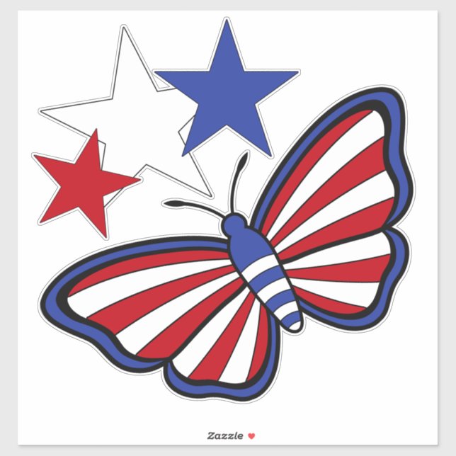 Sticker Papillon graphique bleu, blanc, rouge indépendant (Feuille)