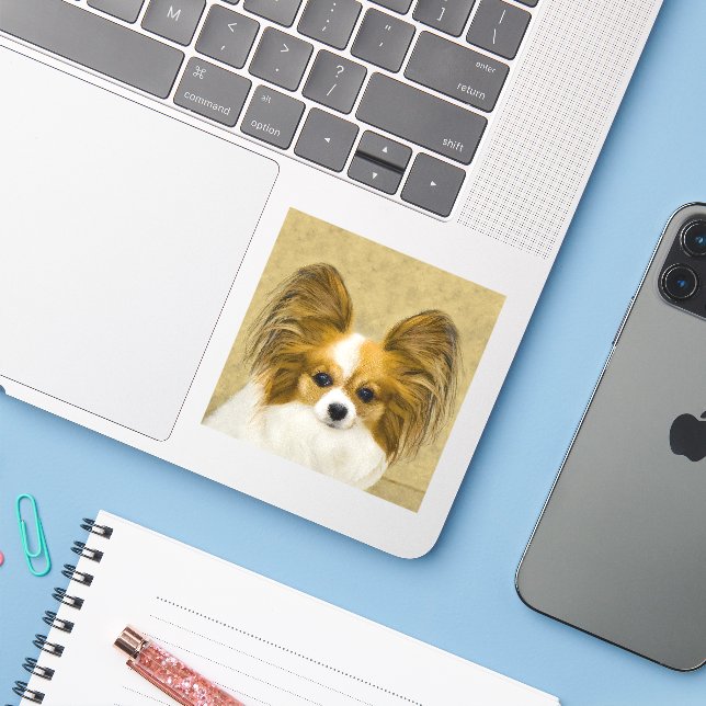Sticker Papillon (Hound Tri) Peinture - Art Chien original (Ordinateur portable avec iPhone)