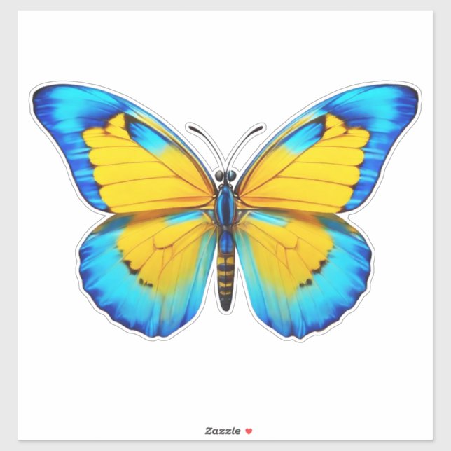 Sticker Papillon jaune-bleu (Feuille)