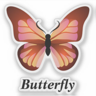Sticker Papillon orange rose noir