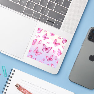 Sticker Papillon rose et motif floral