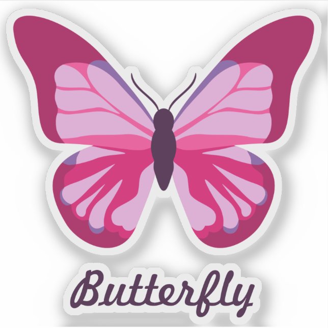 Sticker Papillon rose et violet avec texte personnalisé (Devant)