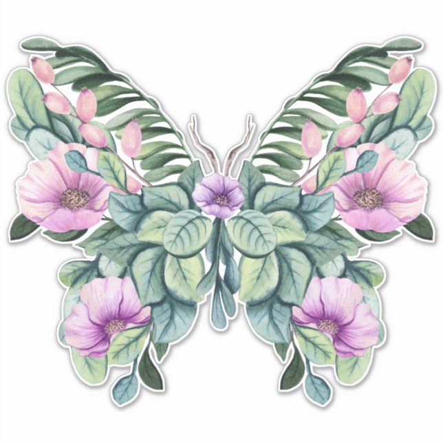 Sticker Papillon Rustique Floral Design (Devant)