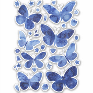 Sticker Papillons bleus Aquarelle Peinture Nature