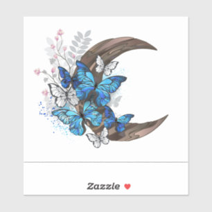 Sticker Papillons bleus sur croissant en bois