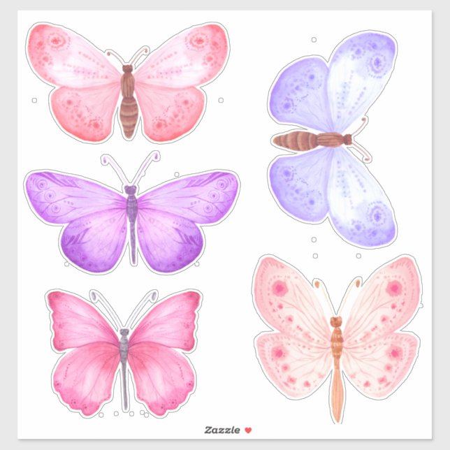 Sticker Papillons rose pastel (Feuille)
