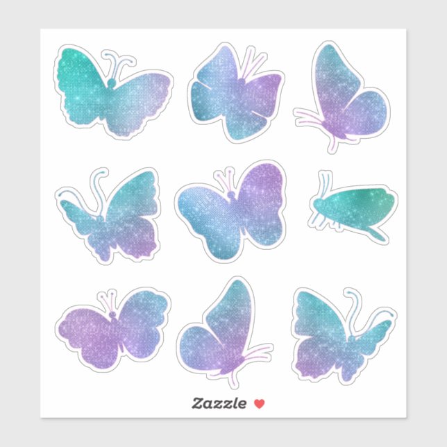 Sticker Papillons Turquoises pourpres Contour (Feuille)