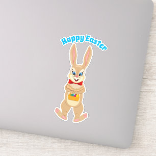 Sticker Pâques chouette lapin mignon avec des oeufs coloré