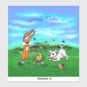 Sticker Pâques - lapin et poussin de capo de chiot