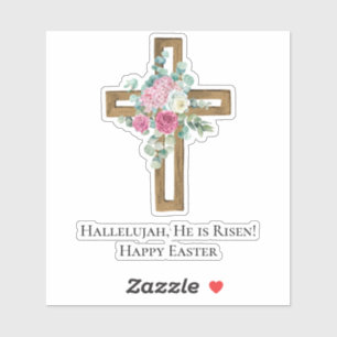 Sticker Pâques Religieux Il est ressuscité Croix en bois F