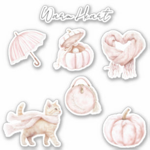 Sticker Parapluie Chat Écharpe Cœur Rose Pâle Citrouille