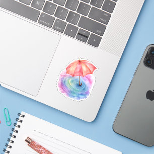 Sticker Parapluie Pastel Ondulations de Pluie Art Aquarell