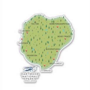 Sticker Parc national de Dartmoor Carte d'Angleterre