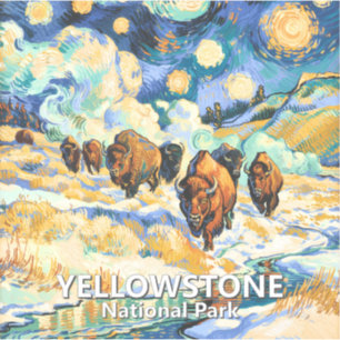 Sticker Parc national de Yellowstone Bison Vintage Van Gog