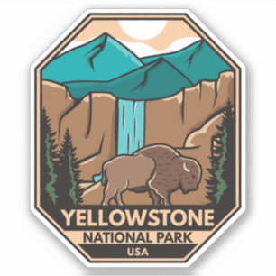Sticker Parc national de Yellowstone Rétro minime de bison