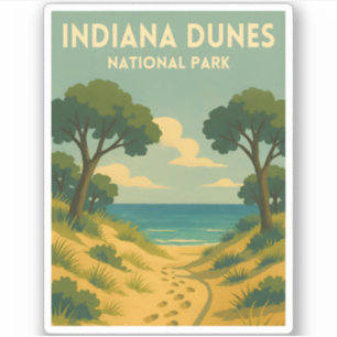 Sticker Parc national des dunes de l'Indiana, voyage rétro