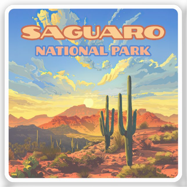 Sticker Parc national du Saguaro Arizona Désert Cactus Rét (Recto)