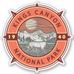 Sticker Parc national Kings Canyon Mule Deer Retro Compass