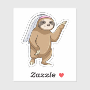 Sticker Paresseux en mariée avec voile