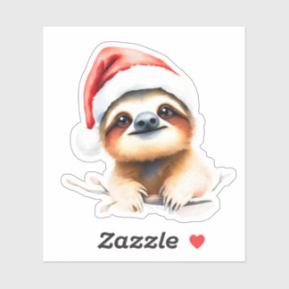 Sticker Paresseux mignon portant un chapeau de Père Noël