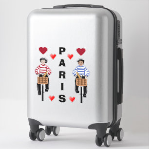 Sticker PARIS fille et garçon à vélo amour coeur