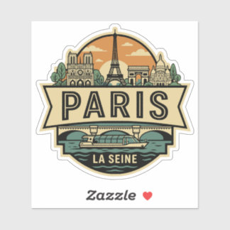 Sticker Paris France Badge de Voyage Vintage Tour Eiffel